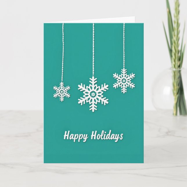 Teal Happy Holidays Snowflake Card (Front)