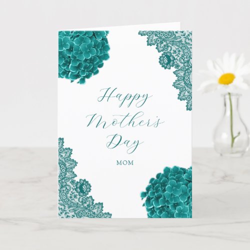 Teal Happy Mothers Day Photo Floral Card