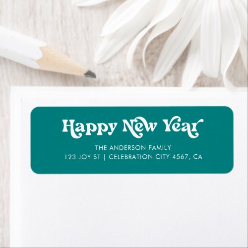 Teal Happy New Year Retro Typography Label
