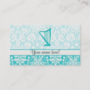 Teal Harp Business Card by MusicPlanet at Zazzle
