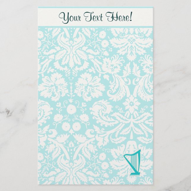 Teal Harp Stationery (Front)