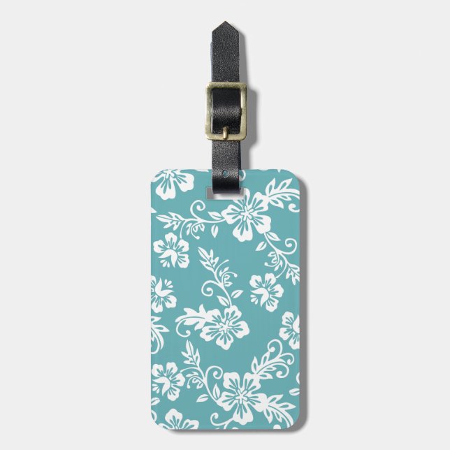 Teal Hawaiian Print Luggage Tag (Front Vertical)
