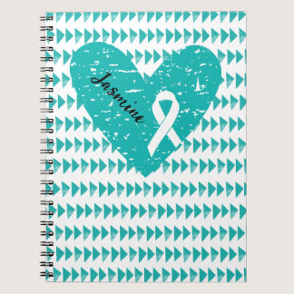 Teal Heart and Ribbon Ovarian Cancer Notebook