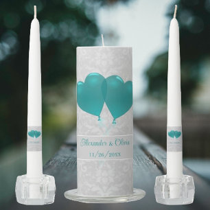 Teal Heart Balloons Wedding Unity Candle Set