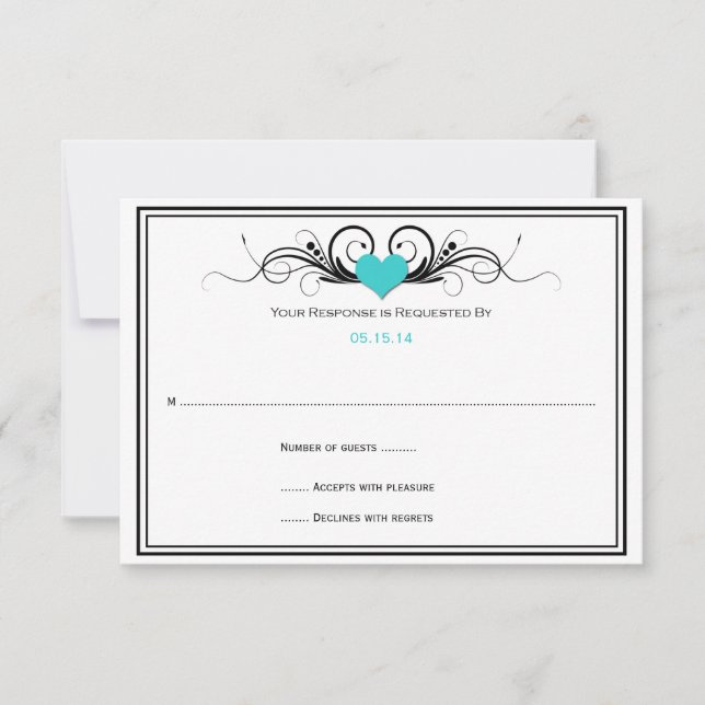 Teal Heart Black Swirls RSVP (Front)