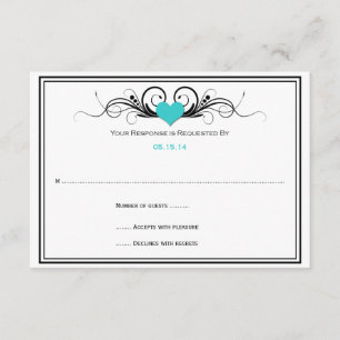 Teal Heart Black Swirls RSVP Card