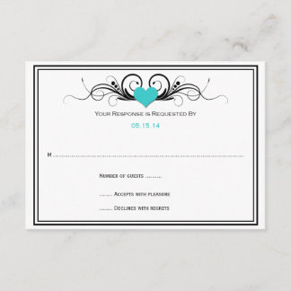 Teal Heart Black Swirls RSVP Card