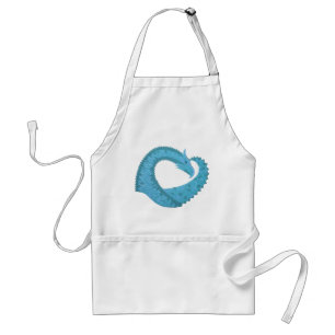 Teal heart dragon on white adult apron