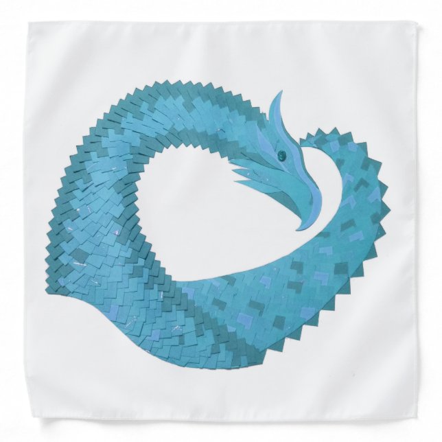 Teal heart dragon on white bandana (Front)