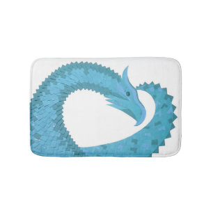 Teal heart dragon on white bath mat