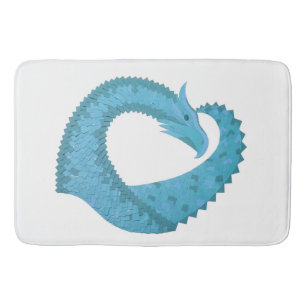 Teal heart dragon on white bathroom mat