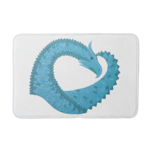 Teal heart dragon on white bathroom mat