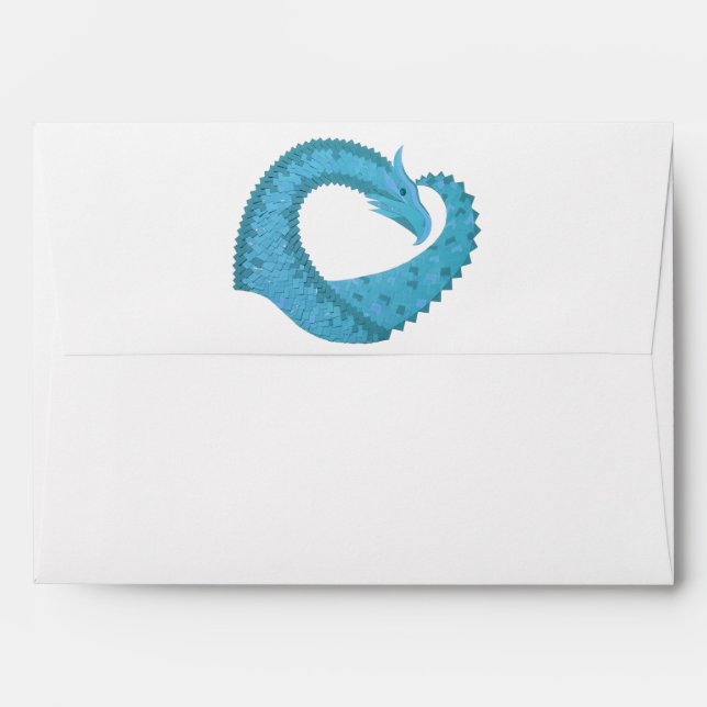 Teal heart dragon on white envelope (Back (Top Flap))