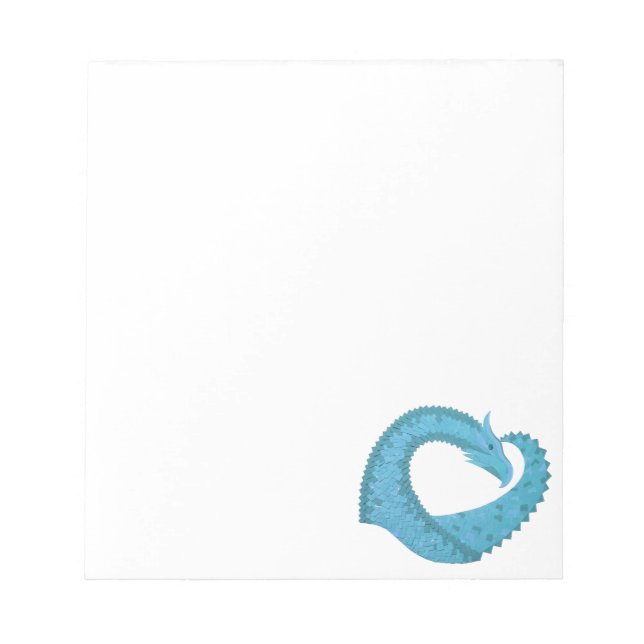 Teal heart dragon on white notepad (Front)