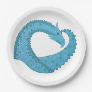 Teal heart dragon on white paper plates