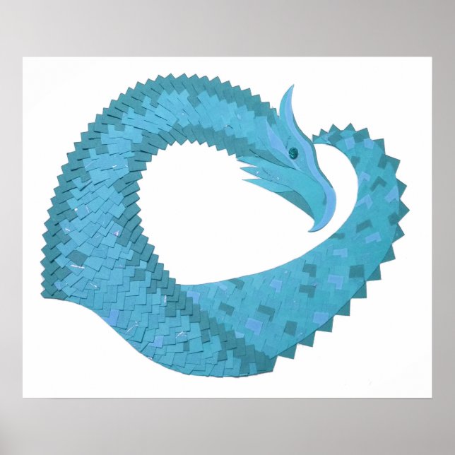 Teal heart dragon on white poster (Front)