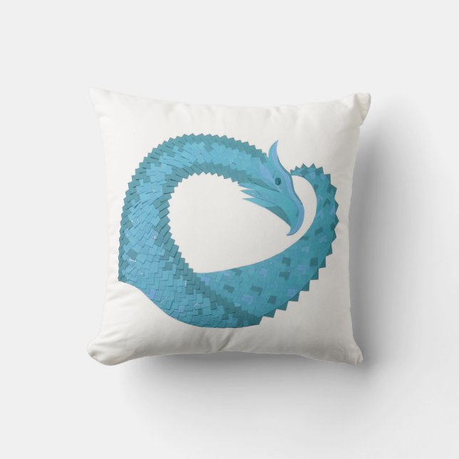 Teal heart dragon on white throw pillow (Front)