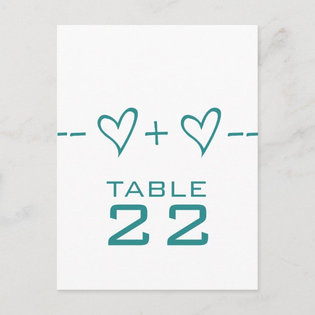 Teal Heart Equation Table Number Postcard (Front)