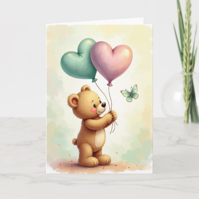 Teal Heart Fathers Day Bear Card (Front)