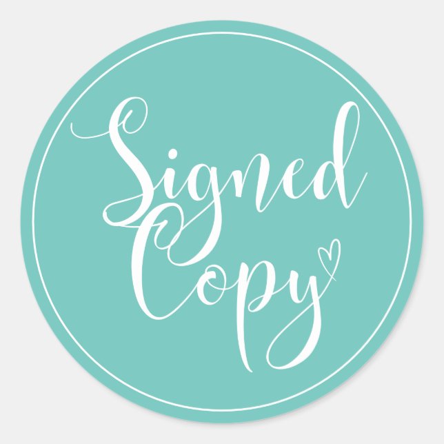 Teal Heart Handwriting Signed Copy Classic Round Sticker (Front)