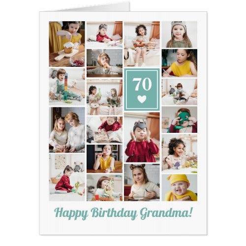 Teal Heart Photo Collage Birthday Grandma Big Card