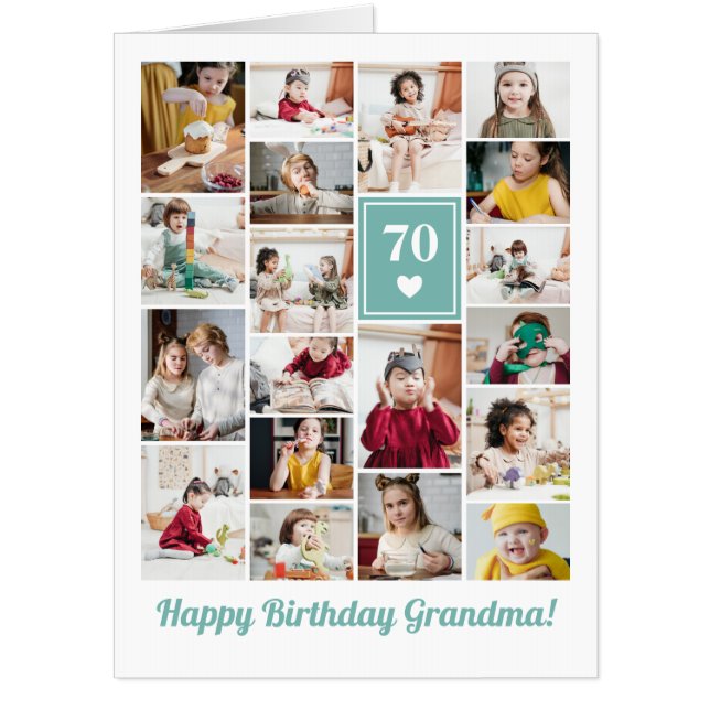 Teal Heart Photo Collage Birthday Grandma Big Card (Front)