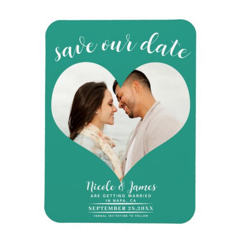 Teal Heart Photo Wedding Save the Date Magnet