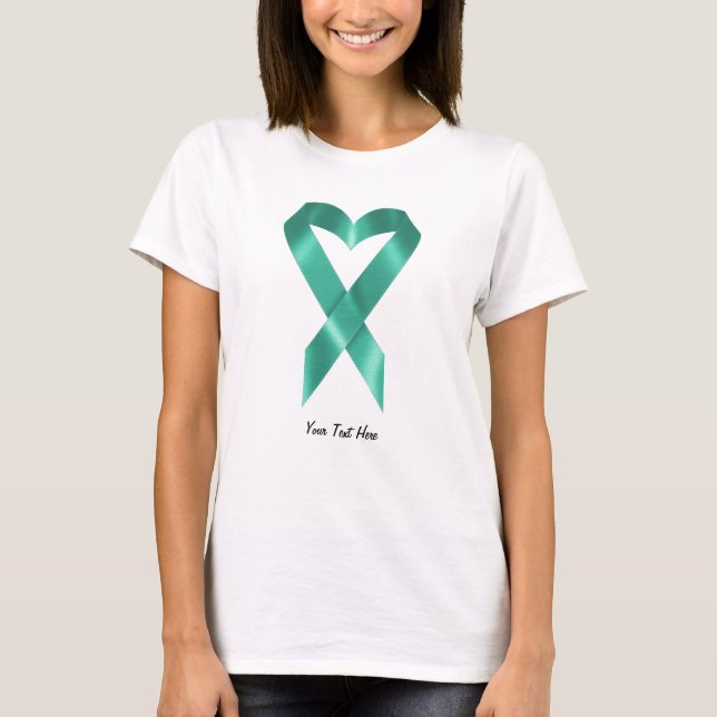 Teal Heart Ribbon (customizable) T-Shirt (Front)