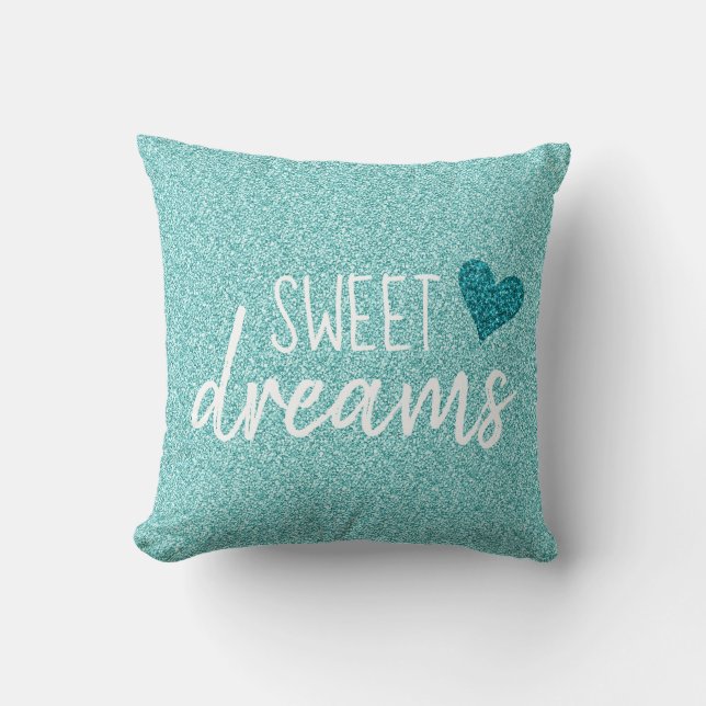 Teal Heart Sweet Dreams Throw Pillow (Front)