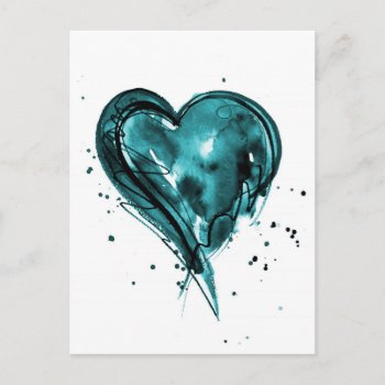 Teal Heart Watercolor Postcard by RosaAzulStudio at Zazzle