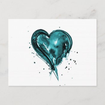 Teal Heart Watercolor Postcard by RosaAzulStudio at Zazzle