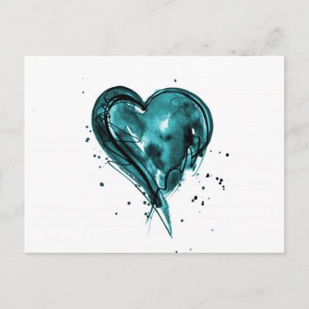 Teal Heart Watercolor Postcard