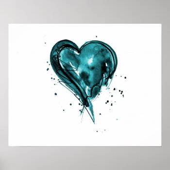 Teal Heart Watercolor Poster by RosaAzulStudio at Zazzle