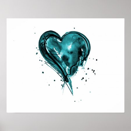 Teal Heart Watercolor Poster