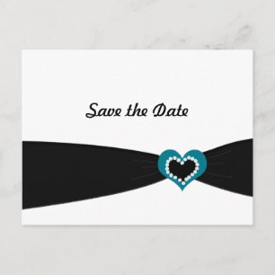 Teal Heart with Black Ribbon Save the Date Announcement Postcard