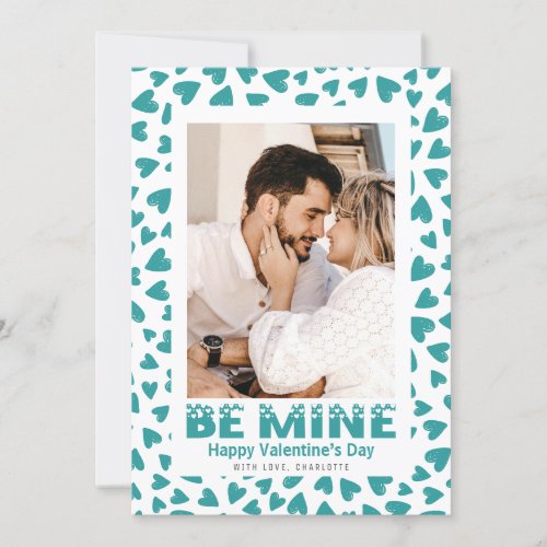 Teal Hearts Be Mine Photo Valentines Day Holiday Card