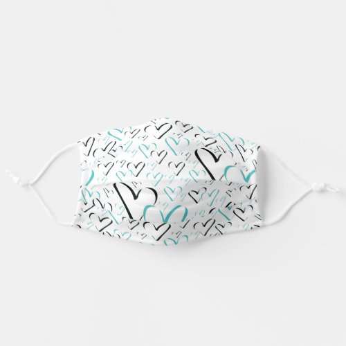 Teal Hearts Calligraphy Minimalist Heart Shapes Adult Cloth Face Mask