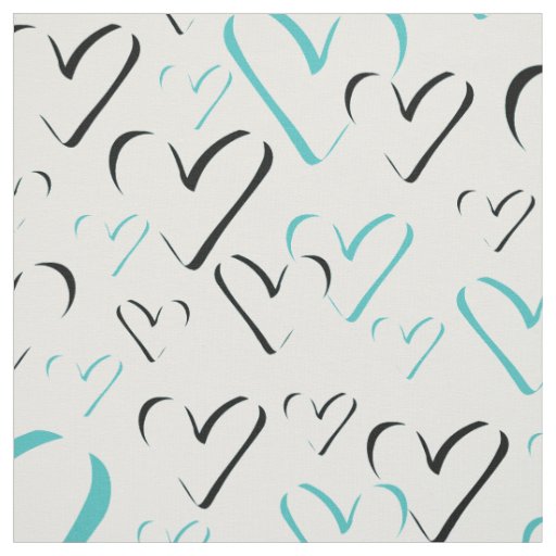 Teal Hearts Calligraphy Minimalist Heart Shapes Fabric