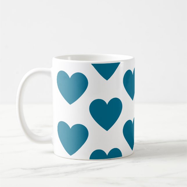 Teal hearts fun white coffee mug (Left)