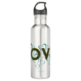 Teal Hearts Love Water Bottle