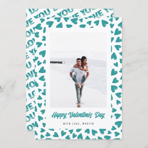 Teal Hearts Love You Photo Valentines Day Card