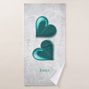 Teal Hearts Personalized Bath Towel Set