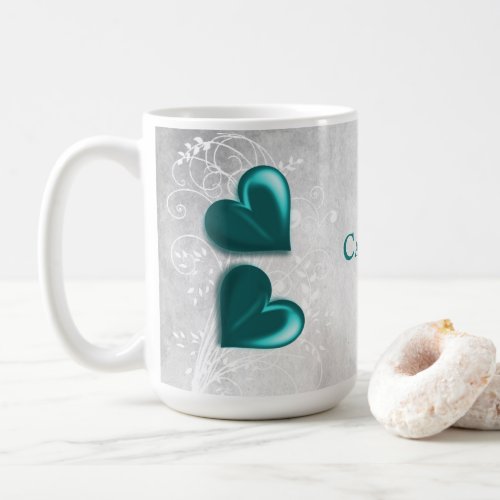 Teal Hearts Personalized Coffee Mug