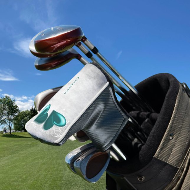 Teal Hearts Personalized Golf Head Cover (Teal Hearts Personalized Golf Head Cover)