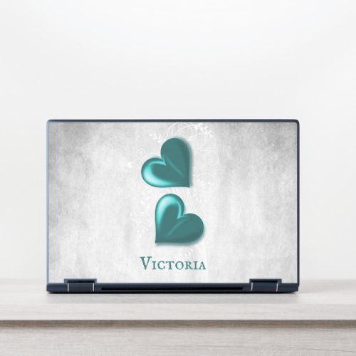 Teal Hearts Personalized HP Laptop Skin