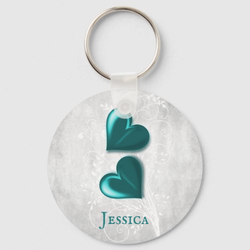 Teal Hearts Personalized Keychain