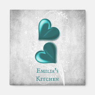 Teal Hearts Personalized Magnet