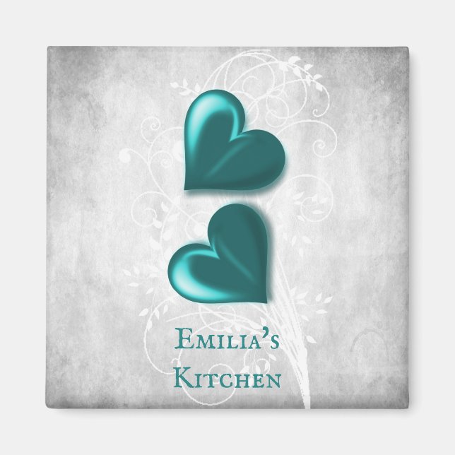 Teal Hearts Personalized Magnet (Front)