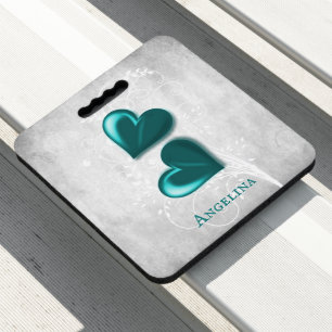Teal Hearts Personalized Seat Cushion