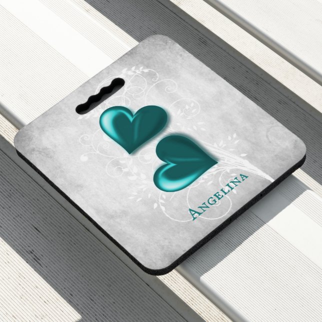 Teal Hearts Personalized Seat Cushion (In Situ)